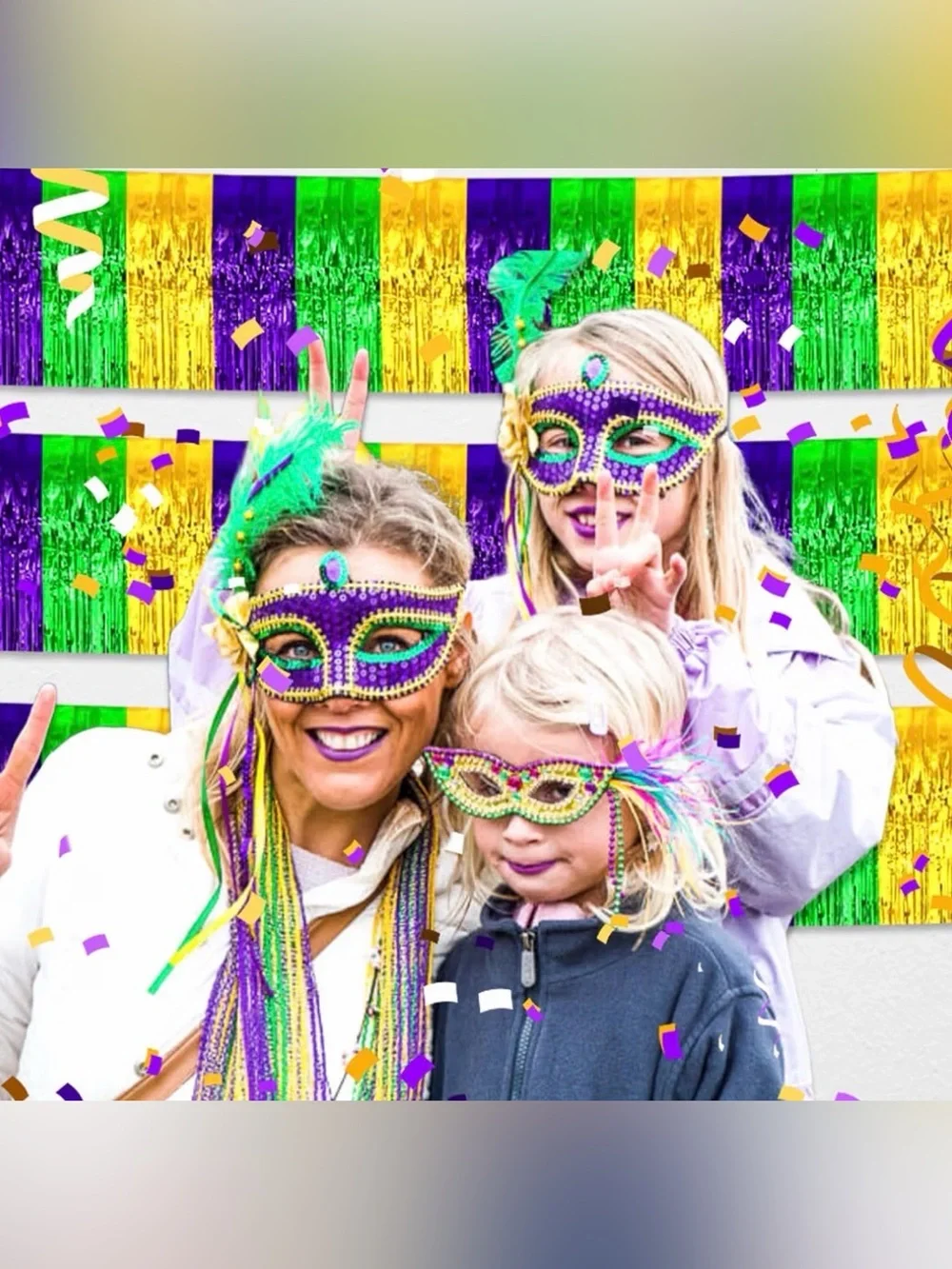 3 Piece Metallic Mardi Gras Garland Foil Party Banners - Green, Purple & Gold